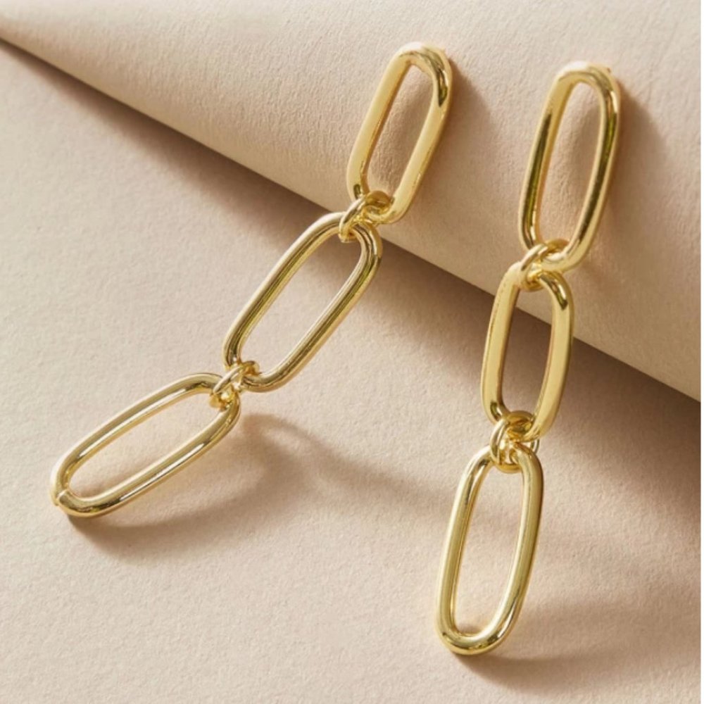 5 for $25 Gold Color Link Chain Statement Earrings - Picture 1 of 4
